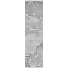 8' Runner Gray and Ivory Abstract Washable Non Skid Indoor Outdoor Runner Rug