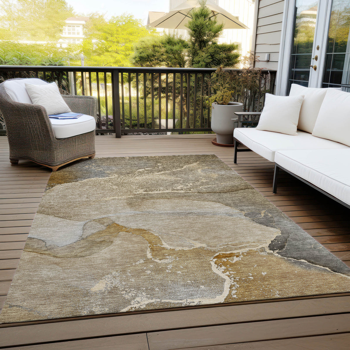 3' X 4' Brown Abstract Washable Non Skid Indoor Outdoor Area Rug