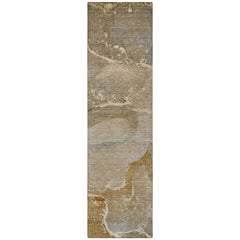 8' Runner Brown Abstract Washable Non Skid Indoor Outdoor Runner Rug