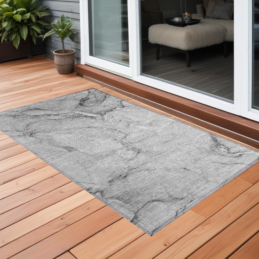 3' X 4' Gray Abstract Washable Non Skid Indoor Outdoor Area Rug