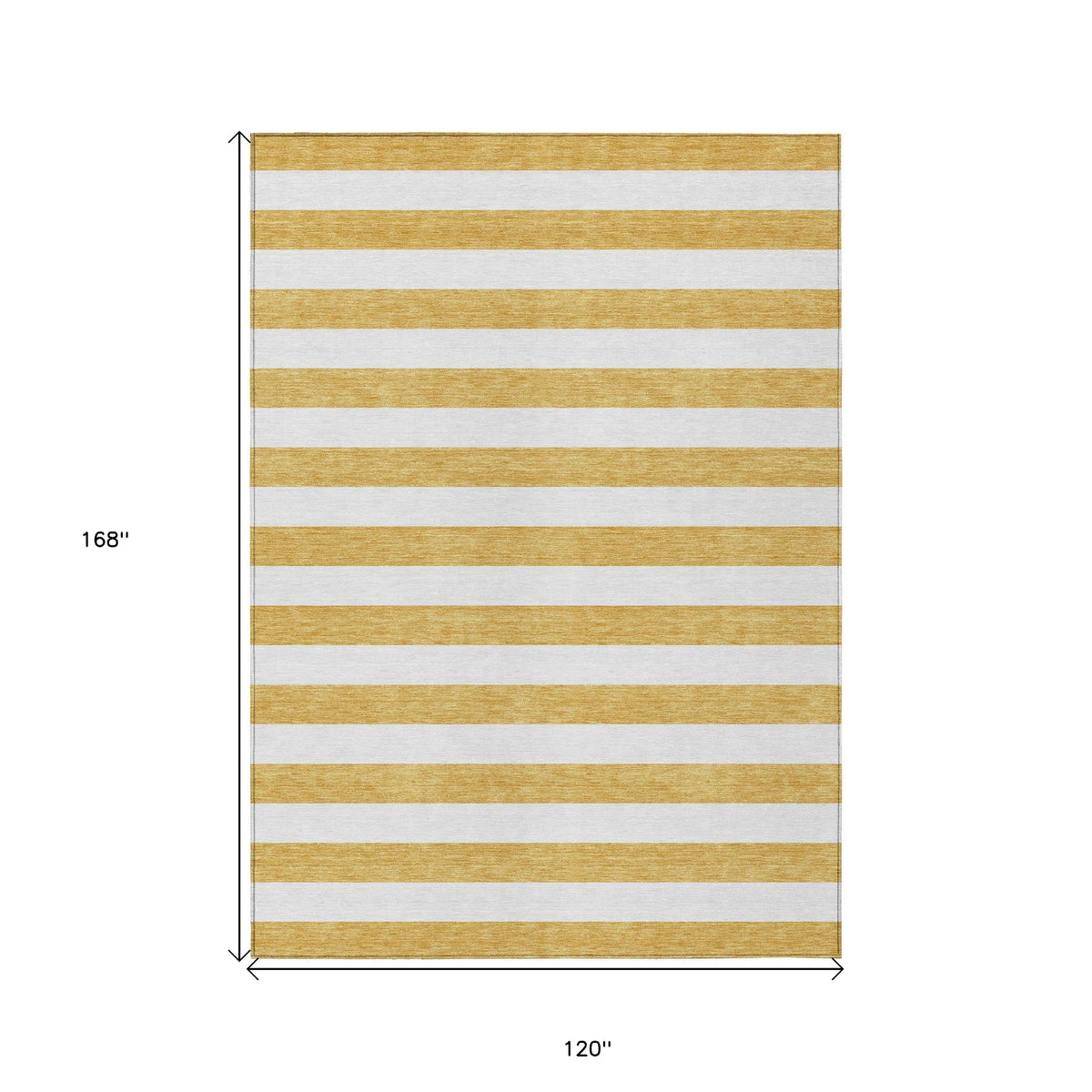 10' X 14' Gold Striped Washable Non Skid Indoor Outdoor Area Rug