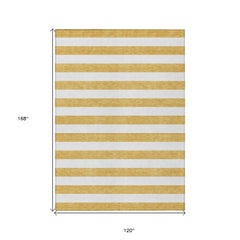 10' X 14' Gold Striped Washable Non Skid Indoor Outdoor Area Rug