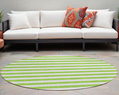 8' Round Green and White Round Striped Washable Non Skid Indoor Outdoor Area Rug