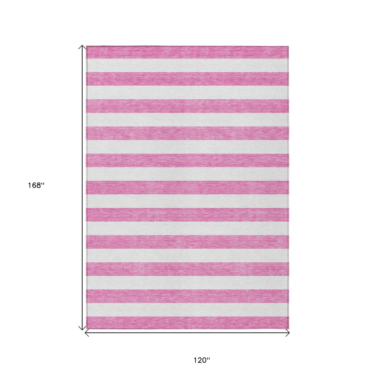 10' X 14' Pink and White Striped Washable Non Skid Indoor Outdoor Area Rug