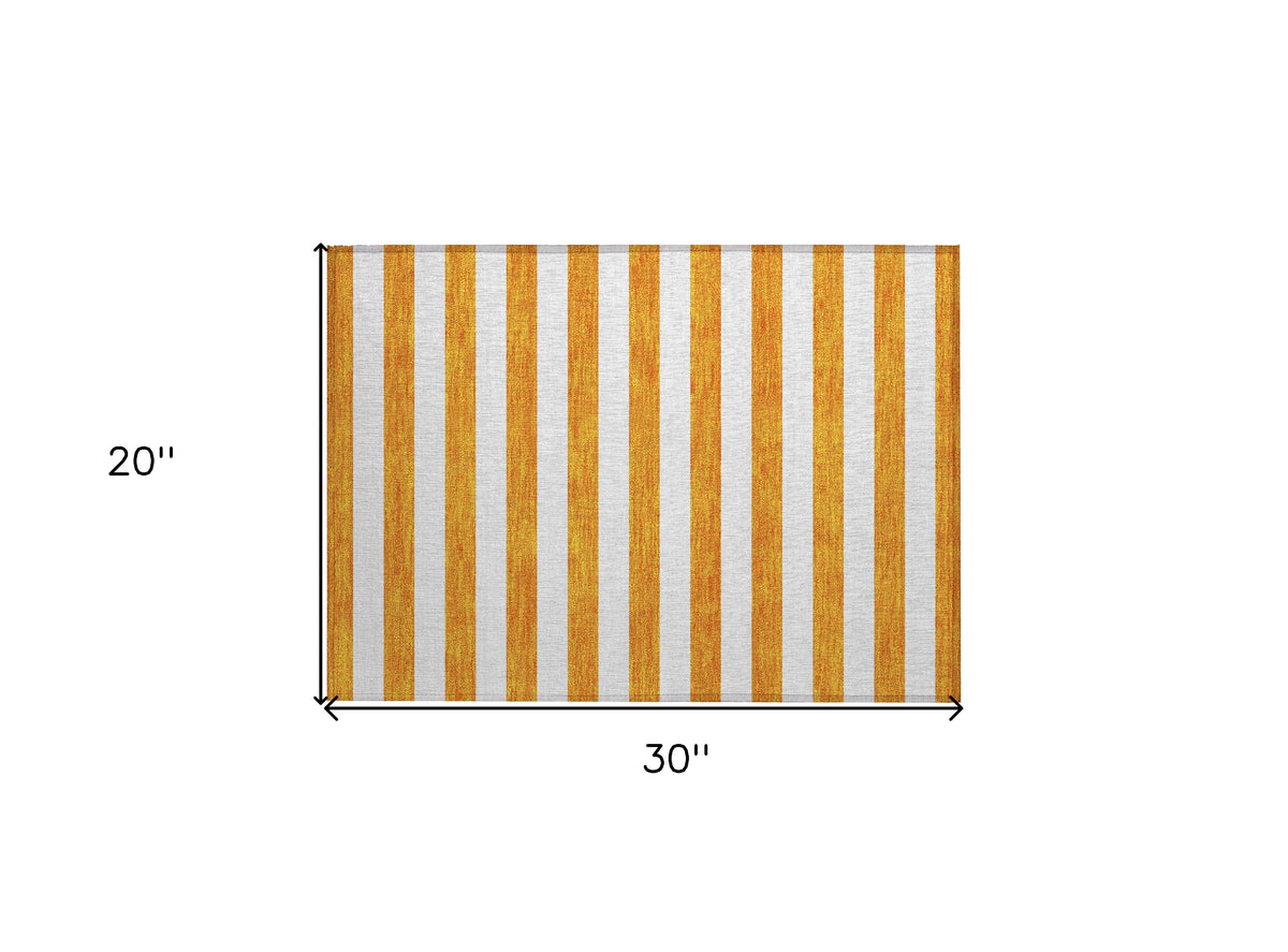 2' X 3' Orange and White Striped Washable Non Skid Indoor Outdoor Area Rug