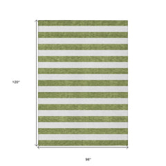 8' X 10' Olive Green Striped Washable Non Skid Indoor Outdoor Area Rug