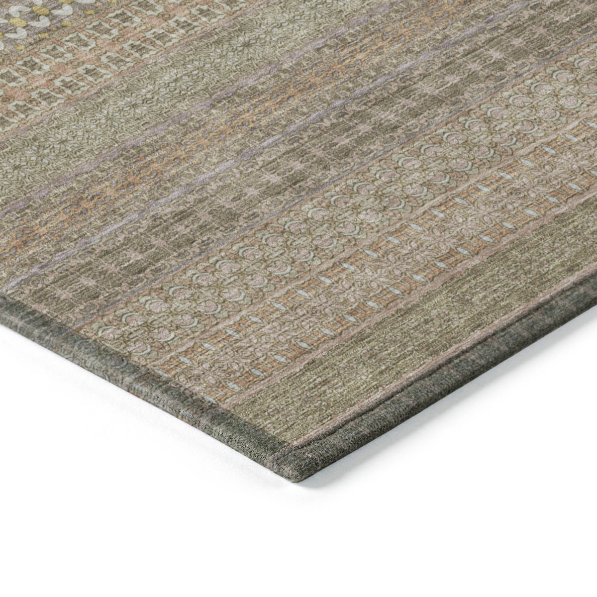 10' X 14' Khaki Striped Washable Non Skid Indoor Outdoor Area Rug