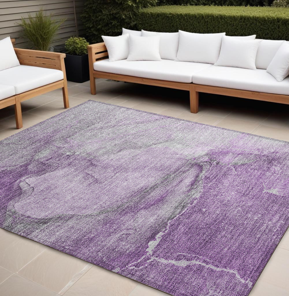 10' X 14' Lilac Abstract Washable Non Skid Indoor Outdoor Area Rug