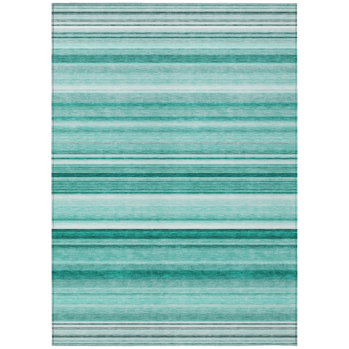 10' X 14' Aqua Striped Washable Non Skid Indoor Outdoor Area Rug