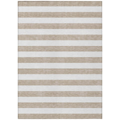 10' X 14' Taupe and White Striped Washable Non Skid Indoor Outdoor Area Rug
