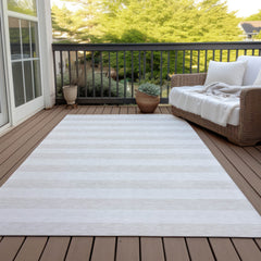 5' X 8' Ivory Striped Washable Non Skid Indoor Outdoor Area Rug