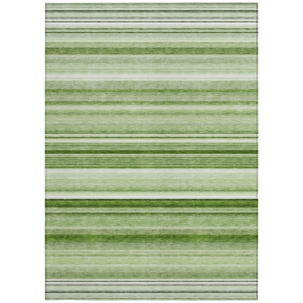 10' X 14' Artichoke Green Striped Washable Non Skid Indoor Outdoor Area Rug