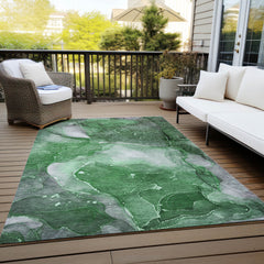 10' X 14' Emerald Abstract Washable Non Skid Indoor Outdoor Area Rug