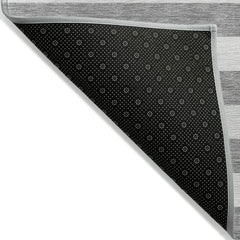 9' X 12' Gray and White Striped Washable Non Skid Indoor Outdoor Area Rug