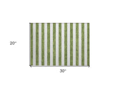 2' X 3' Olive Green Striped Washable Non Skid Indoor Outdoor Area Rug
