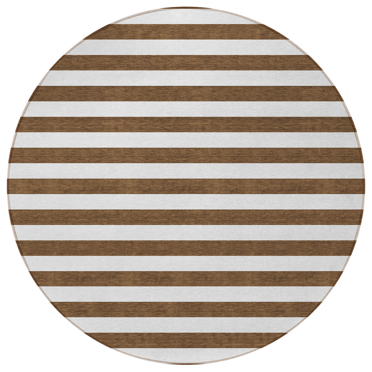 8' Round Chocolate Round Striped Washable Non Skid Indoor Outdoor Area Rug
