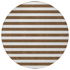 8' Round Chocolate Round Striped Washable Non Skid Indoor Outdoor Area Rug