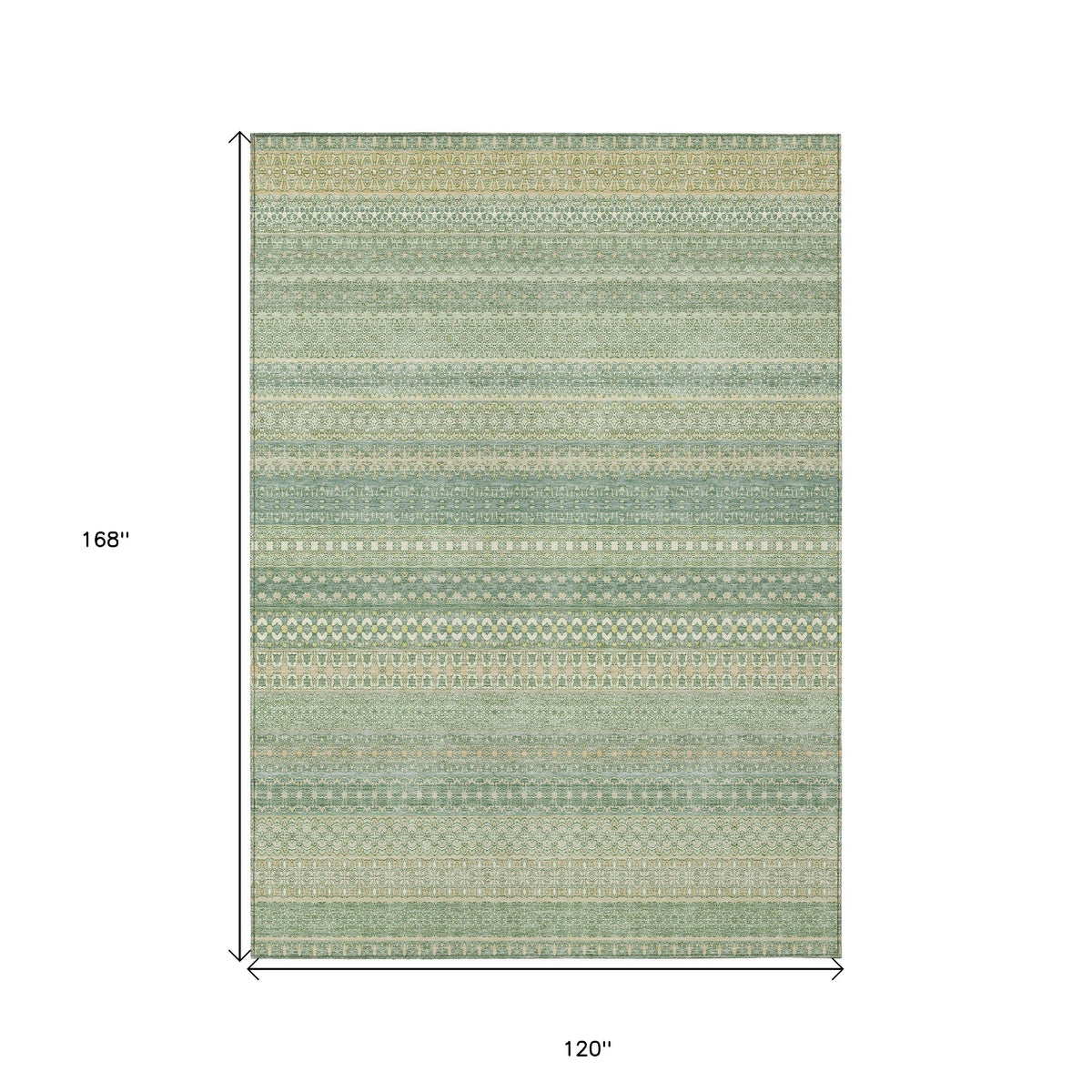 10' X 14' Artichoke Green Striped Washable Non Skid Indoor Outdoor Area Rug
