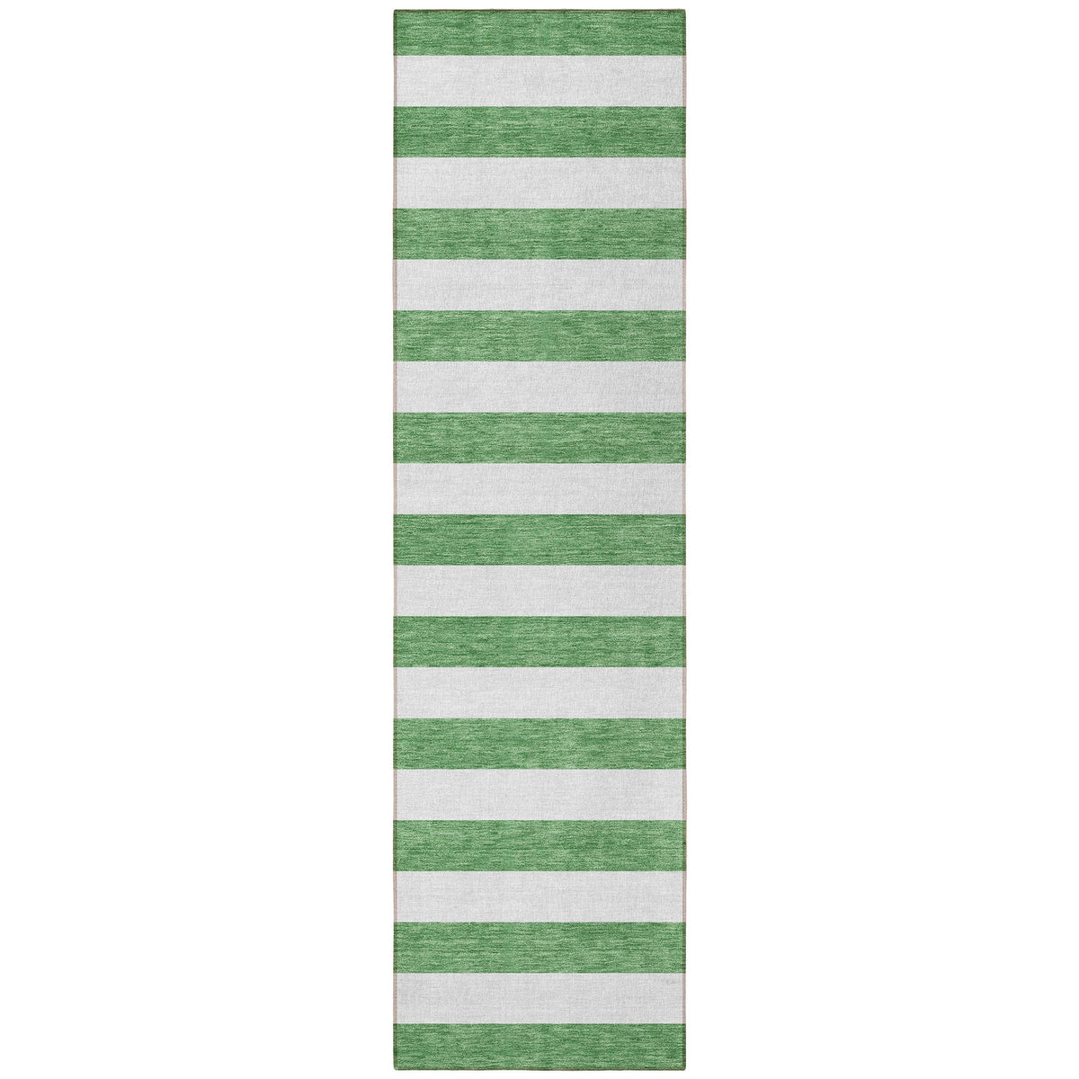 8' Runner Green and White Striped Washable Non Skid Indoor Outdoor Runner Rug
