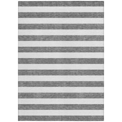 9' X 12' Charcoal Striped Washable Non Skid Indoor Outdoor Area Rug