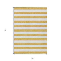 3' X 4' Gold Striped Washable Non Skid Indoor Outdoor Area Rug