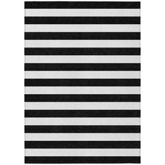 10' X 14' Black and White Striped Washable Non Skid Indoor Outdoor Area Rug