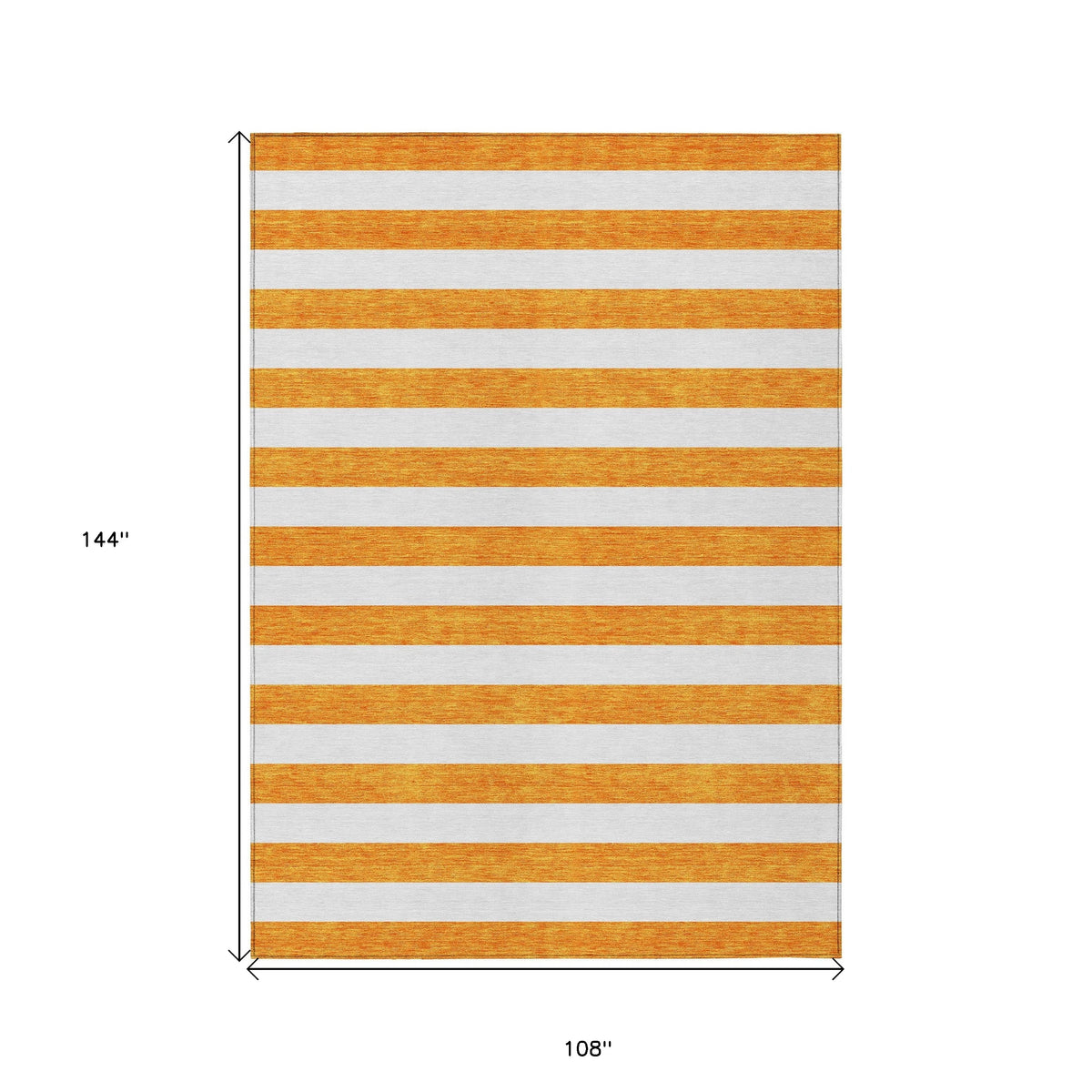 9' X 12' Orange and White Striped Washable Non Skid Indoor Outdoor Area Rug