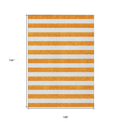 9' X 12' Orange and White Striped Washable Non Skid Indoor Outdoor Area Rug