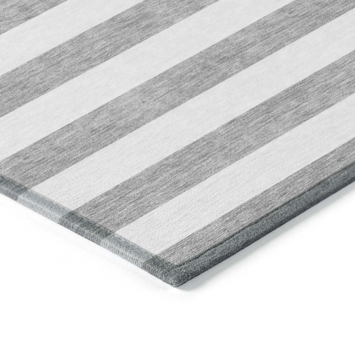 8' Round Gray and White Round Striped Washable Non Skid Indoor Outdoor Area Rug