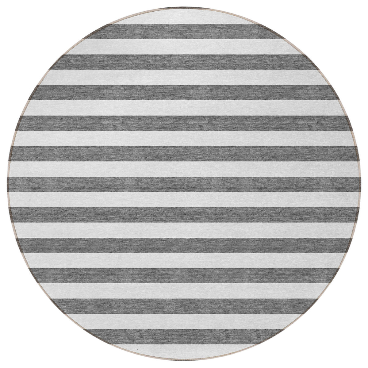 8' Round Charcoal Round Striped Washable Non Skid Indoor Outdoor Area Rug