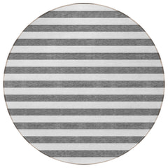 8' Round Charcoal Round Striped Washable Non Skid Indoor Outdoor Area Rug