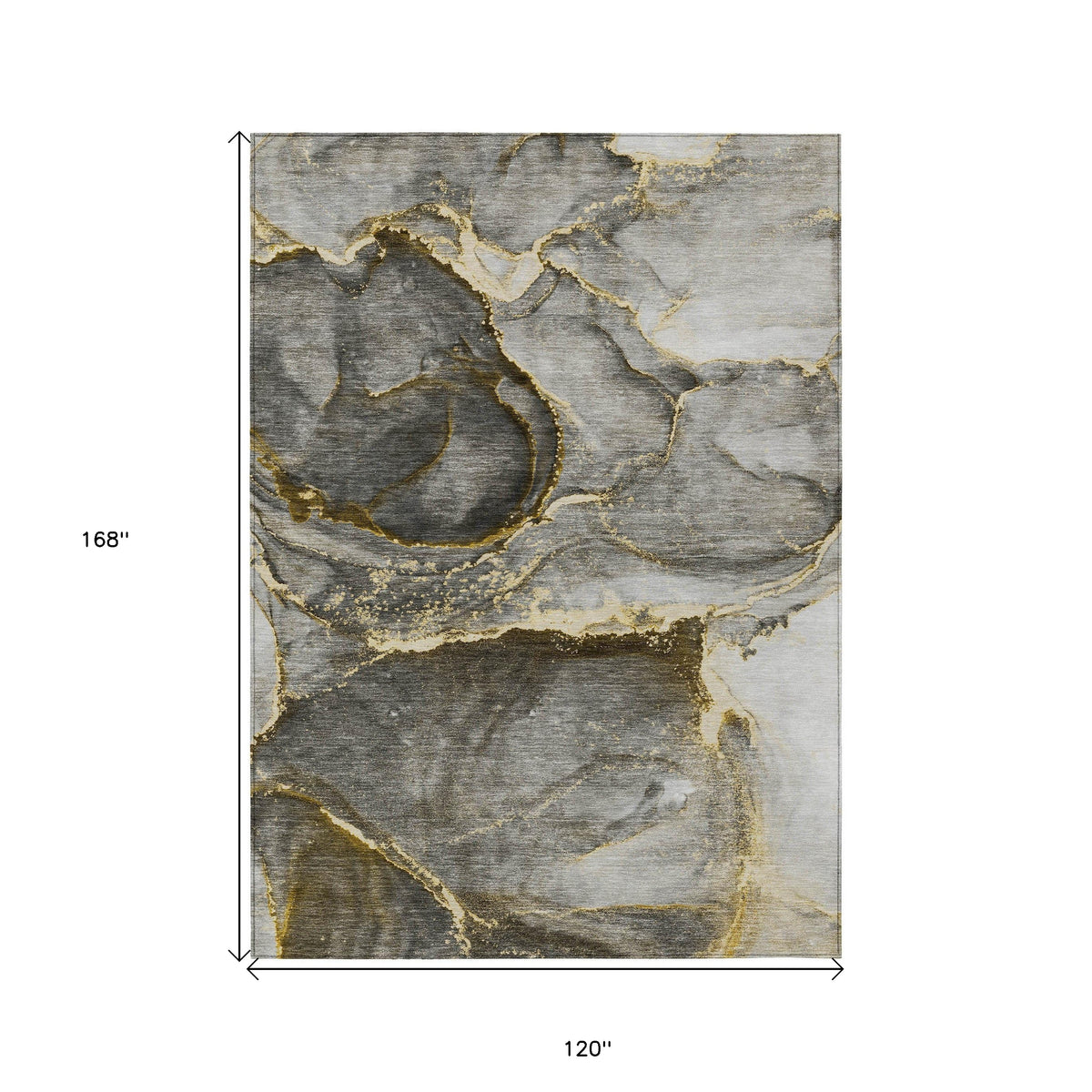 10' X 14' Gray and Gold Abstract Washable Non Skid Indoor Outdoor Area Rug