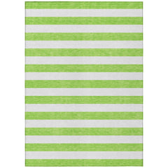 5' X 8' Green and White Striped Washable Non Skid Indoor Outdoor Area Rug