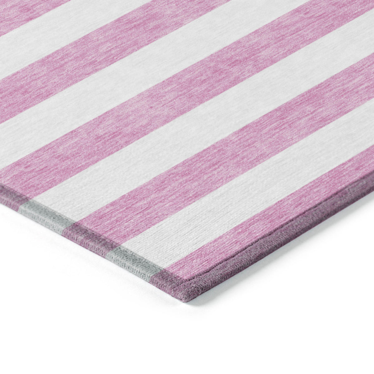 8' Runner Pink and White Striped Washable Non Skid Indoor Outdoor Runner Rug