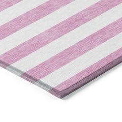 8' Runner Pink and White Striped Washable Non Skid Indoor Outdoor Runner Rug