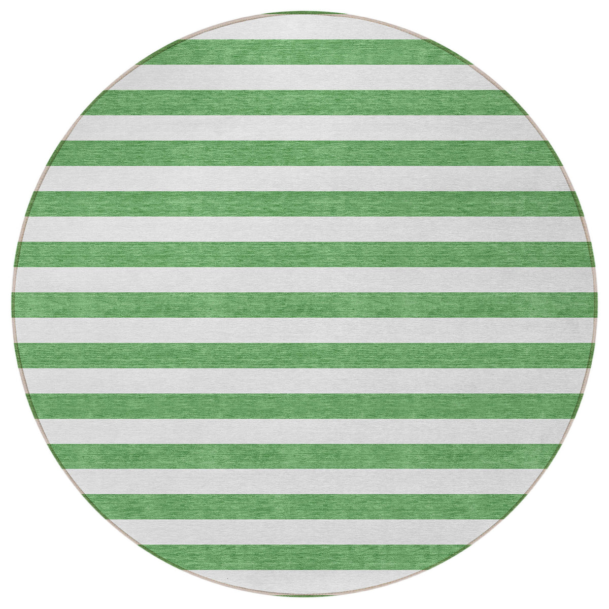 8' Round Green and White Round Striped Washable Non Skid Indoor Outdoor Area Rug