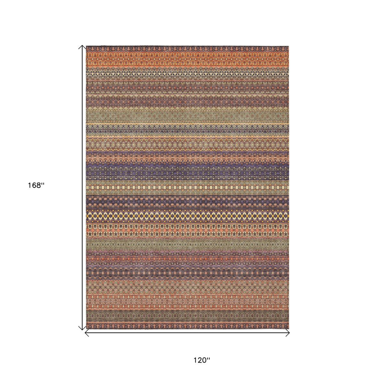 10' X 14' Orange Striped Washable Non Skid Indoor Outdoor Area Rug