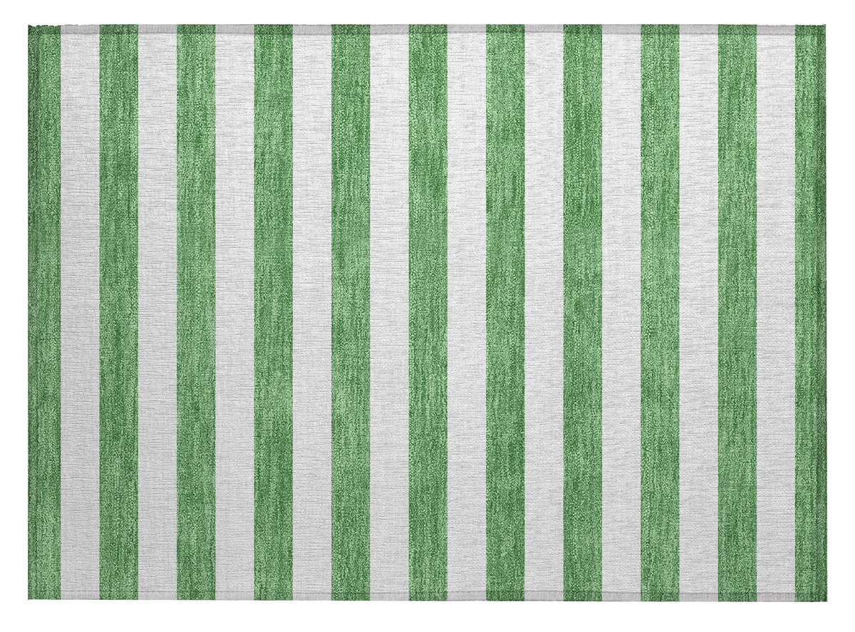 2' X 3' Green and White Striped Washable Non Skid Indoor Outdoor Area Rug