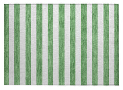 2' X 3' Green and White Striped Washable Non Skid Indoor Outdoor Area Rug