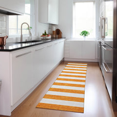 8' Runner Orange and White Striped Washable Non Skid Indoor Outdoor Runner Rug