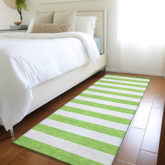 8' Runner Green and White Striped Washable Non Skid Indoor Outdoor Runner Rug