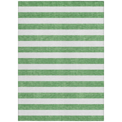 8' X 10' Green and White Striped Washable Non Skid Indoor Outdoor Area Rug