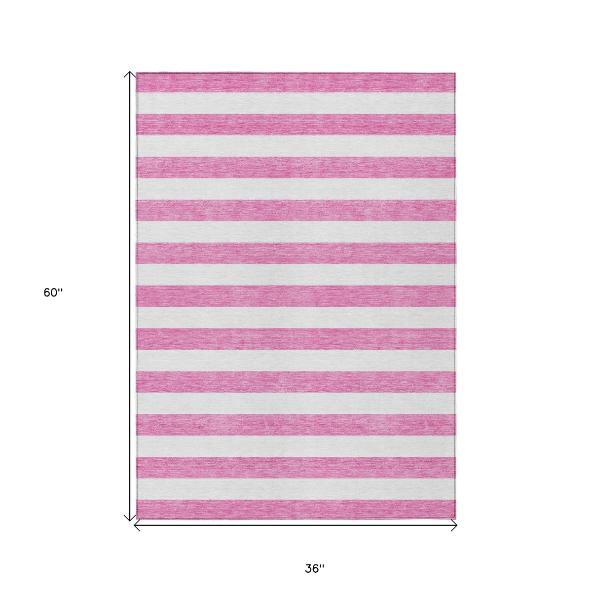 3' X 5' Pink and White Striped Washable Non Skid Indoor Outdoor Area Rug