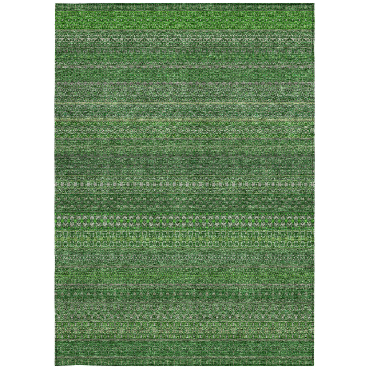 10' X 14' Fern Green Striped Washable Non Skid Indoor Outdoor Area Rug