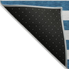 9' X 12' Navy Blue Striped Washable Non Skid Indoor Outdoor Area Rug
