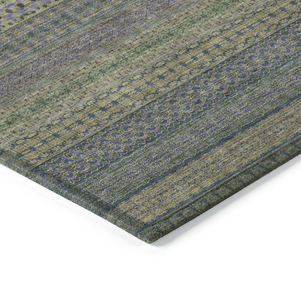 10' X 14' Olive Green Striped Washable Non Skid Indoor Outdoor Area Rug