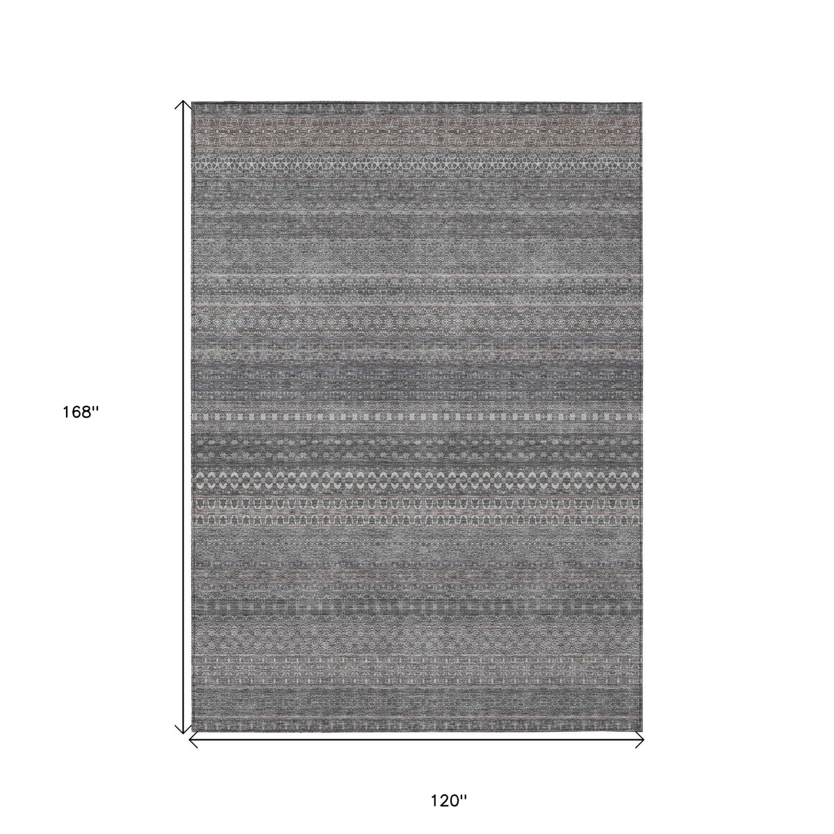 10' X 14' Gray Striped Washable Non Skid Indoor Outdoor Area Rug