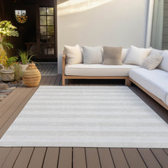 3' X 4' Ivory Striped Washable Non Skid Indoor Outdoor Area Rug