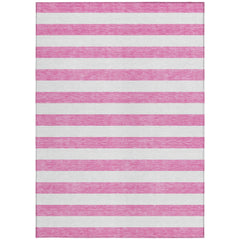 3' X 4' Pink and White Striped Washable Non Skid Indoor Outdoor Area Rug