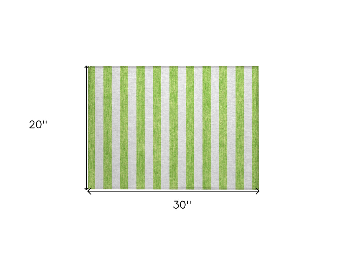 2' X 3' Green and White Striped Washable Non Skid Indoor Outdoor Area Rug
